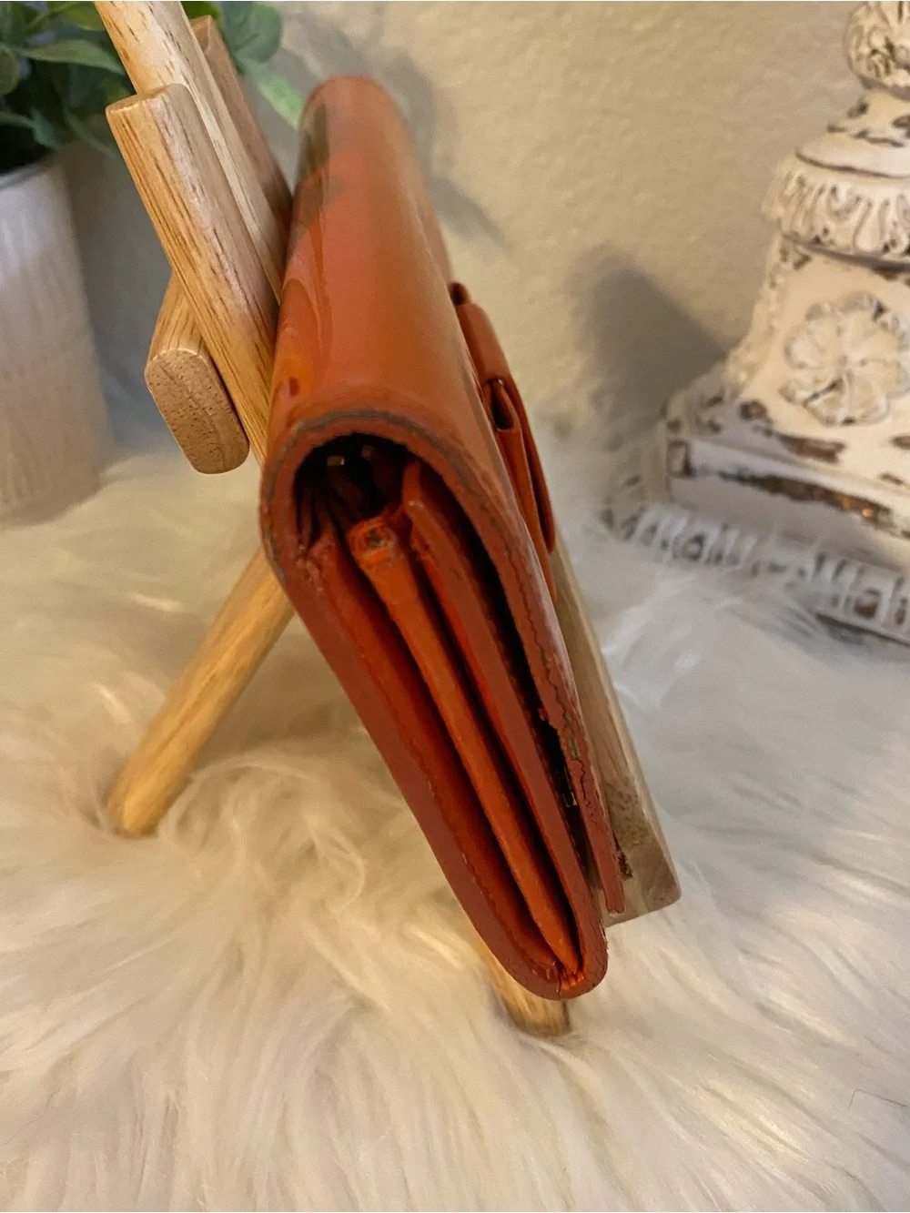 Miu Miu Patent Leather Bow Accent Long Wallet — Orange